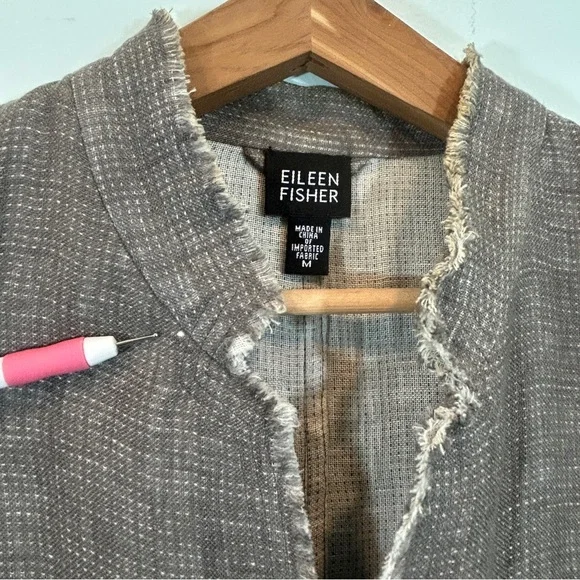Eileen Fisher 100% Irish Linen Distressed Lightweight Jacket M Gray Lagenlook - Picture 9 of 11